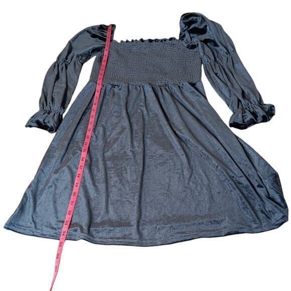 NEW MACY'S‎ Smocked Velvet Dress Square Neck Puff Sleeves Blue Size Medium - Picture 7 of 14